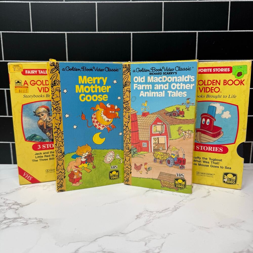 Vintage 1980s Golden Book Video VHS Tape Lot Scarry Mother Goose